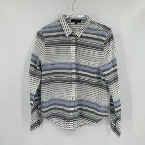 Sanctuary Clothing blue white stripe cotton button shirt blouse top women Large